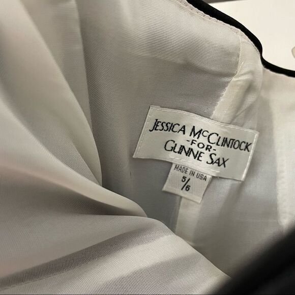 Vtg 90s Jessica McClintock X Gunne Sax Strapless Black & White Tuxedo Dress - Picture 6 of 11